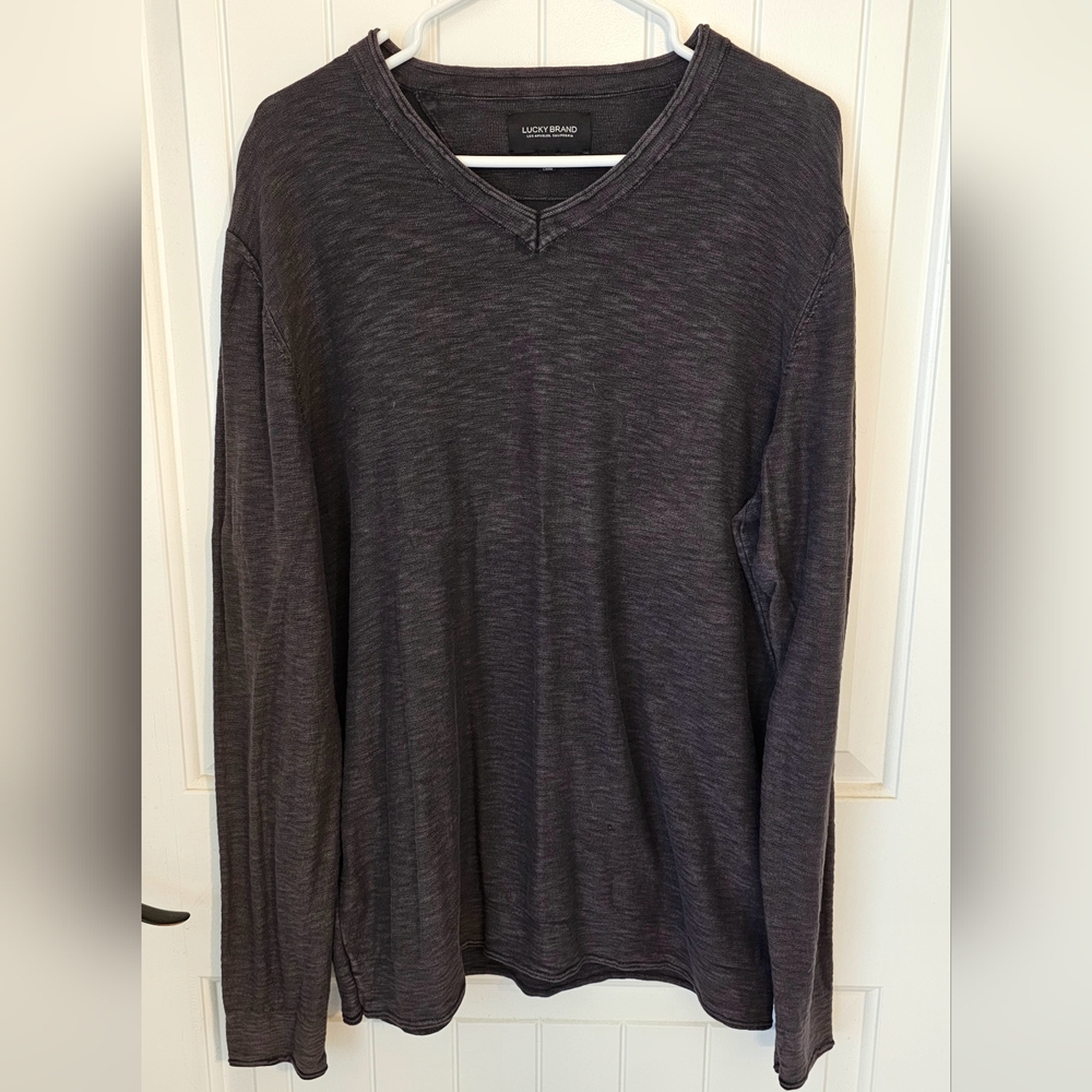Lucky Brand Charcoal Knit V-Neck Top